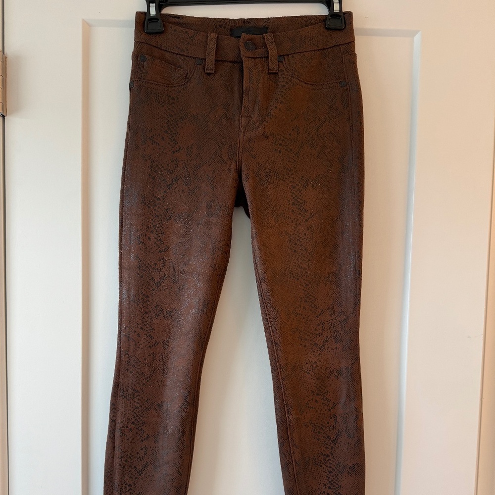 7 For All Mankind High Waist Snake Print Brown Skinny Jeans